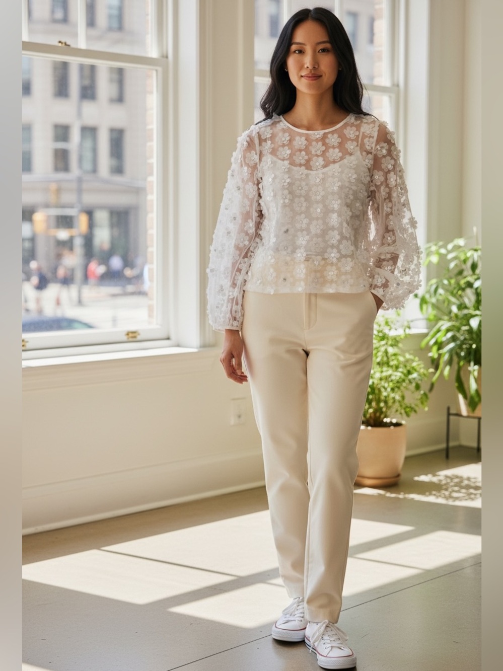 Sheer Blouse with Flowers